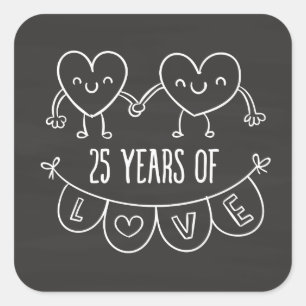 25. Geburtstag Geschenk Chalk Herzen Quadratischer Aufkleber