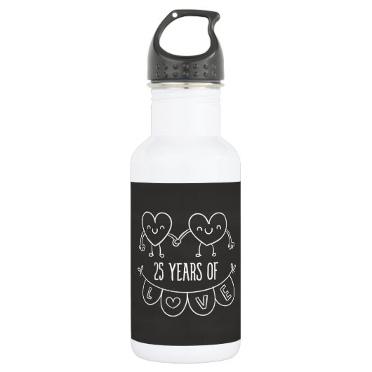 25. Geburtstag Geschenk Chalk Herzen Trinkflasche (Vorderseite)