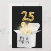 25. Geburtstag Gold Ballons in weißer Box Einladung (Vorderseite)