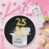 25. Geburtstag Gold Ballons in weißer Box Pappteller (Party)