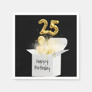 25. Geburtstag Gold Ballons in weißer Box Serviette