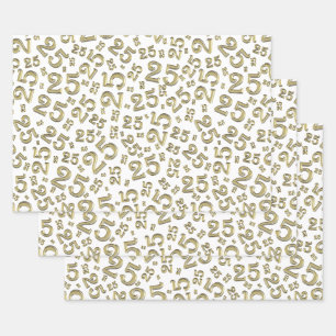 25. Geburtstag Gold & White Random Number Pattern Geschenkpapier Set
