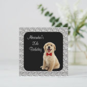 25. Geburtstag Golden Retriever & Silver Frame Einladung (Stehend Vorderseite)