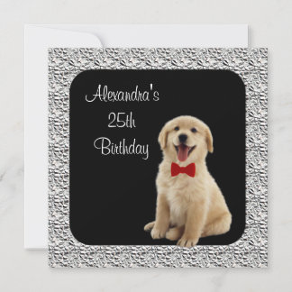 25. Geburtstag Golden Retriever & Silver Frame Einladung