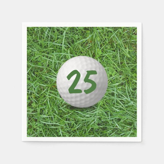 25. Geburtstag Golf Ball auf Grass Napkins Serviette (Vorderseite)