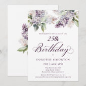 25. Geburtstag Lila Frühling Lilac Blume Einladung (Vorne/Hinten)
