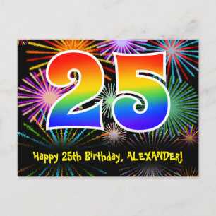25. Geburtstag – Lustiges Feuerwerk Muster + Regen Postkarte