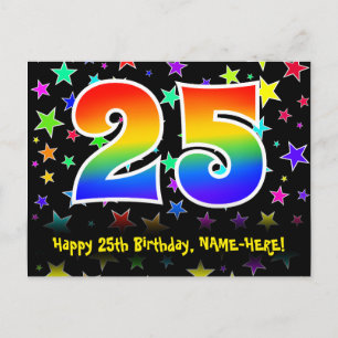 25. Geburtstag: Lustiges Sterne-Muster, Regenbogen Postkarte