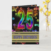 25. Geburtstag mit Regenbogenblasen und Feuerwerk Karte (Gelbe Blume)