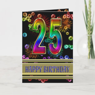 25. Geburtstag mit Regenbogenblasen und Feuerwerk Karte