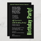 25. Geburtstag Modernes Schwarzes Limettengrün-Tem Einladung (Vorne/Hinten)