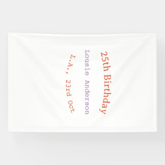 25. Geburtstag Name Datum Ort orange lila pastell Banner