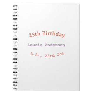 25. Geburtstag Name Datum Ort orange lila pastell Notizblock