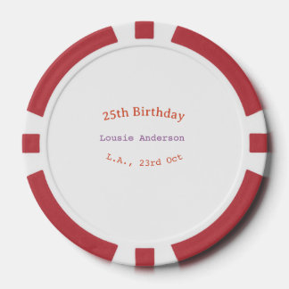 25. Geburtstag Name Datum Ort orange lila pastell Pokerchips