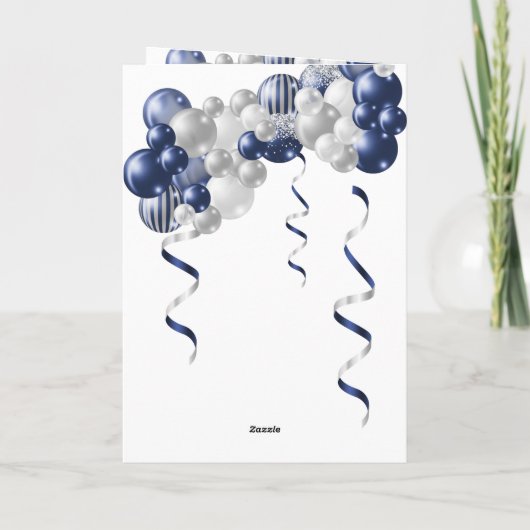 25. Geburtstag Navy Blue Balloons Karte (Rückseite)