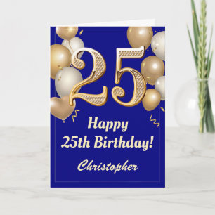 25. Geburtstag Navy Blue und Gold Balloons Confett Karte
