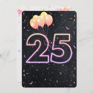 25. Geburtstag Neon Sign auf schwarze Einladung