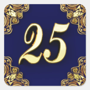 25. Geburtstag oder Jahrestag Regal Gold und Blau Quadratischer Aufkleber