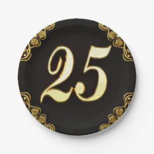 25. Geburtstag oder Jubiläum Regal Gold und Black Pappteller