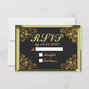 25. Geburtstag oder Jubiläum Regal Gold und Black RSVP Karte