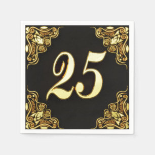 25. Geburtstag oder Jubiläum Regal Gold und Black Serviette