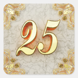 25. Geburtstag oder Jubiläum Regal Gold und Marmor Quadratischer Aufkleber