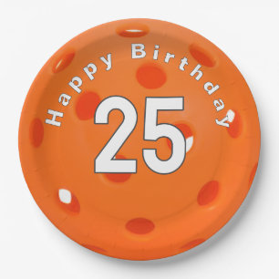 25. Geburtstag Orange Pickleball Pappteller