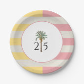 25. Geburtstag Palm Beach Tropische Pastellstreife Pappteller (Vorderseite)