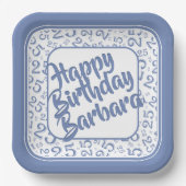 25. Geburtstag Party Nummer Muster Blau Weiß Pappteller (Vorderseite)