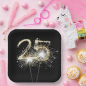 25. Geburtstag Party Sparklers auf Black Pappteller (Party)
