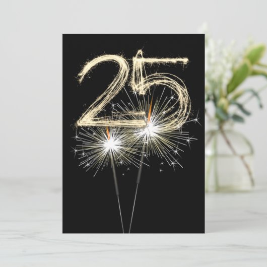 25. Geburtstag Party Sparklers Einladung (Stehend Vorderseite)