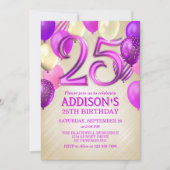 25. Geburtstag Pink Balloons Einladung (Vorderseite)
