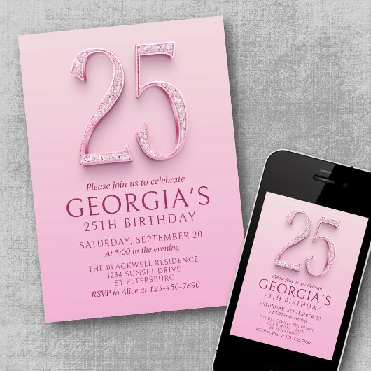 25. Geburtstag Pink Diamonds Einladung