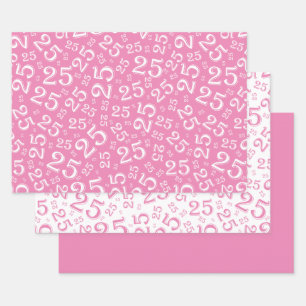 25. Geburtstag Pink & White Zahlenmuster 25 Geschenkpapier Set