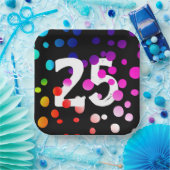 25. Geburtstag Rainbow Dots auf Black Pappteller (Party)