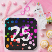 25. Geburtstag Rainbow Dots auf Black Pappteller (Party)