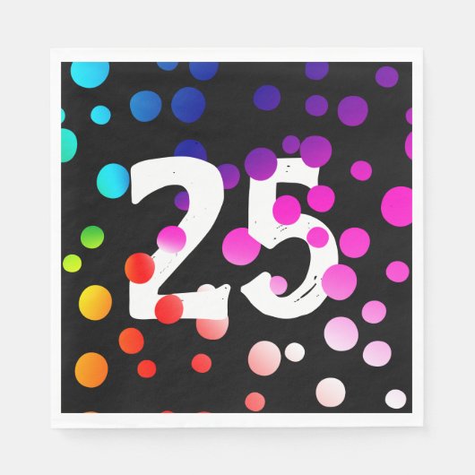 25. Geburtstag Rainbow Dots auf Black Serviette (Vorderseite)