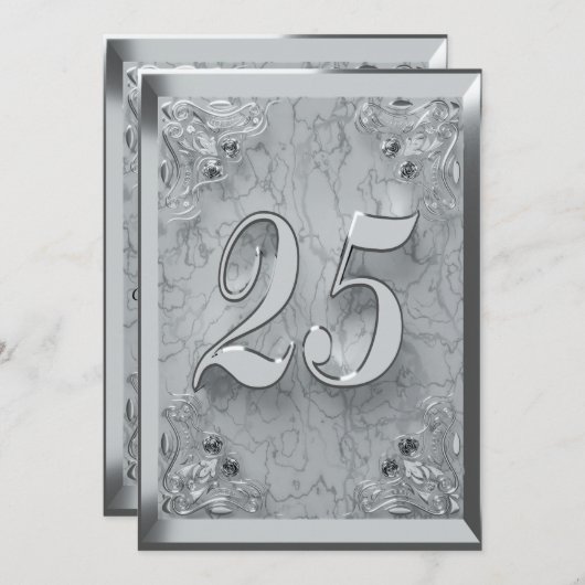 25. Geburtstag Regal Silver Marble Gruß oder Einladung (Vorne/Hinten)