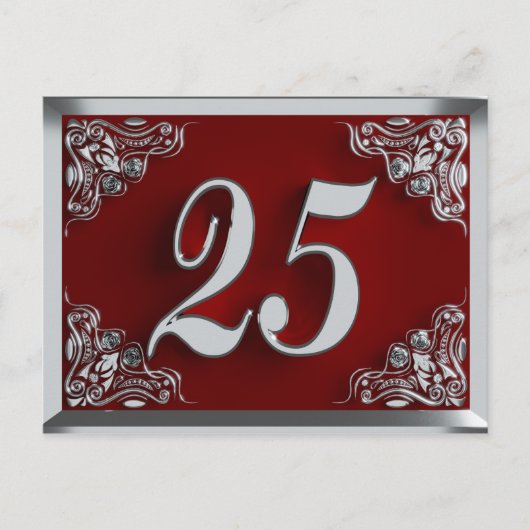 25. Geburtstag Regal Silver Red Einladung Postkarte (Vorderseite)