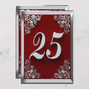 25. Geburtstag Regal Silver Red Greeting oder Einladung