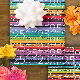 25. Geburtstag Regenbogen Streifen Geschenkpapier Set