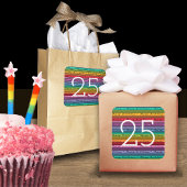25. Geburtstag Regenbogen Streifen Quadratischer Aufkleber