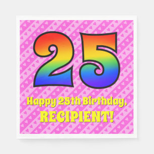 25. Geburtstag: Rosa Streifen und Herz, Regenbogen Serviette