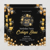 25. Geburtstag schwarz silber elegant modern Einladung (Vorne/Hinten)