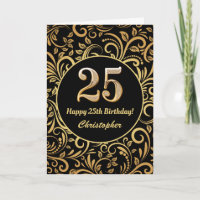 25. Geburtstag Schwarz und Gold Floral Muster
