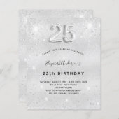 25. Geburtstag Silber Glitzer Einladung (Vorne/Hinten)