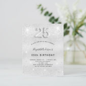 25. Geburtstag Silber Glitzer Einladung (Stehend Vorderseite)