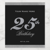 25. Geburtstag Silberes Weinetikett (Einzelnes Label)