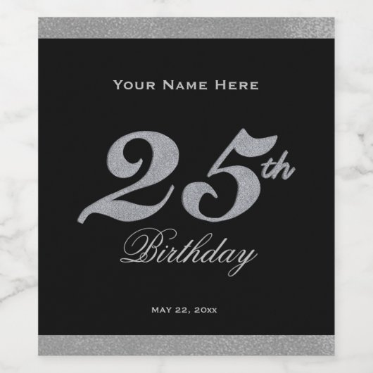 25. Geburtstag Silberes Weinetikett (Einzelnes Label)