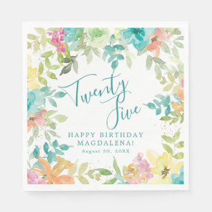 25. Geburtstag Sommer Watercolor Floral Benutzerde Serviette